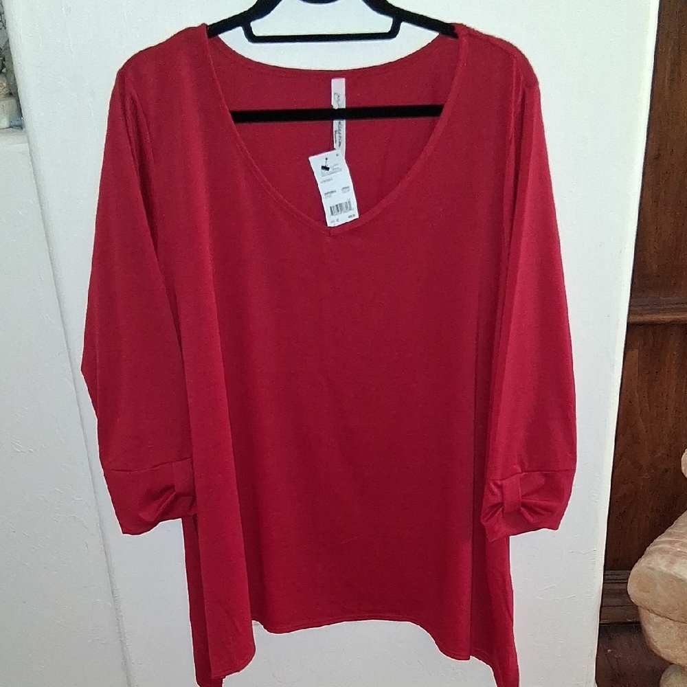 NY Collection Red V-Neck Blouse